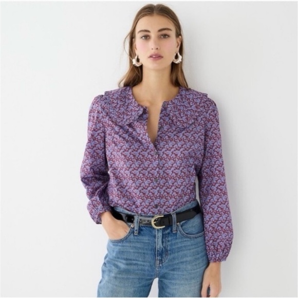 J. Crew Tops - New! J. Crew Ruffle-collar Button-up Shirt in Liberty Toutouayette Fabric Size 2